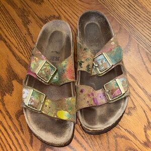 Birkenstock Multicolor Flower Crush Arizona Leather 2 Strap Sandals 38 N 7 7.5